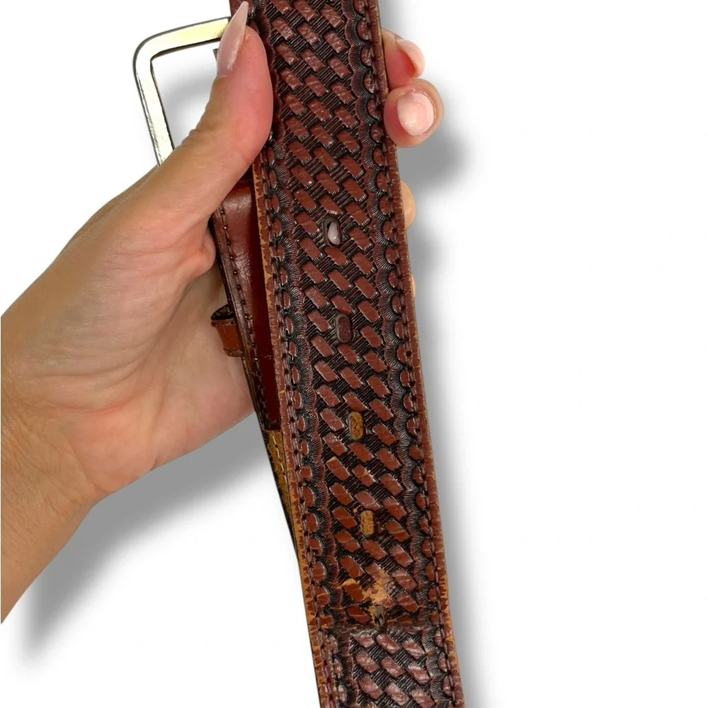 MEN'S HEAVY DUTY BASKET WEAVE WESTERN CASUAL WORK LEATHER BELT Brown 44 Lrg 1.5